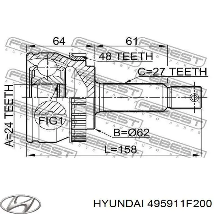 Купить 495911F200 Hyundai/Kia Вал приводной правый