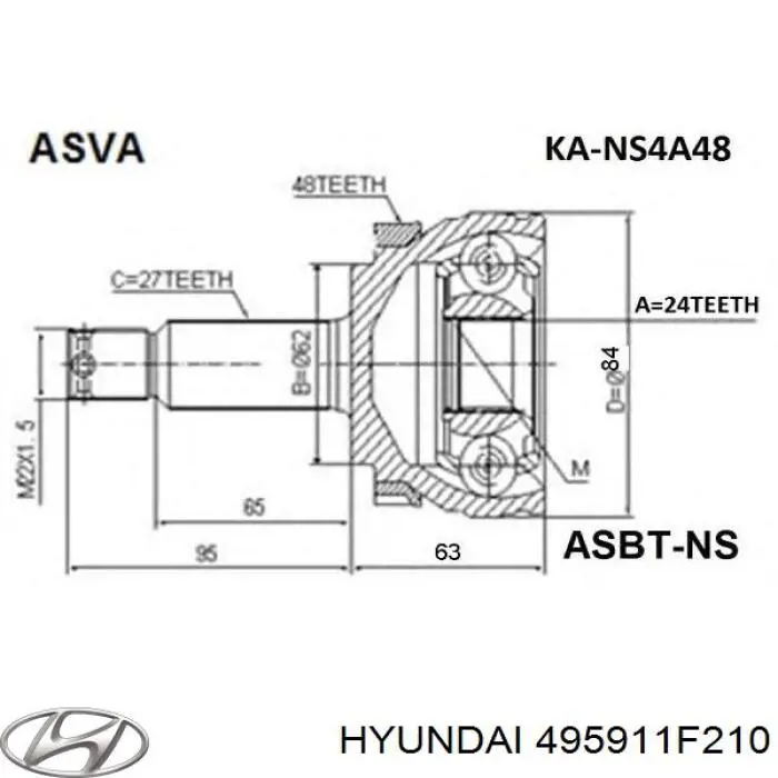 495911F210 Hyundai/Kia Полуось передняя левая
