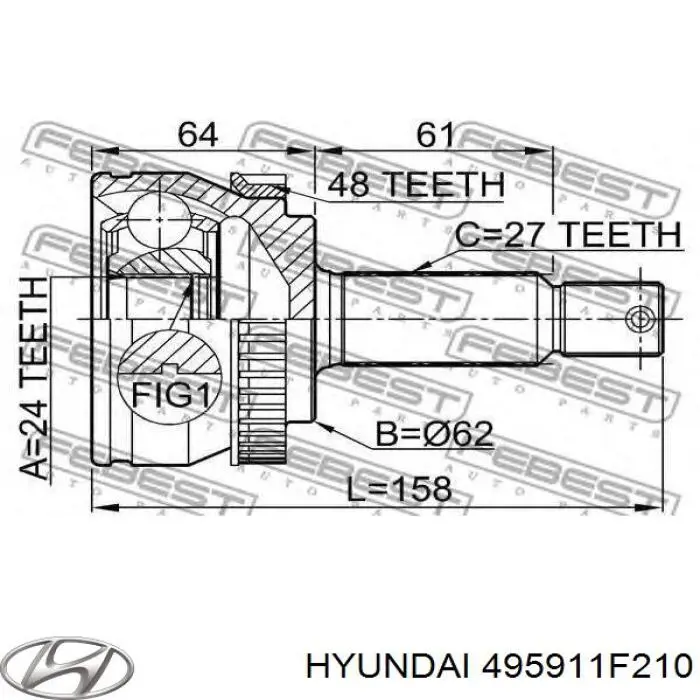 Купить 495911F210 Hyundai/Kia Привод в сборе левый