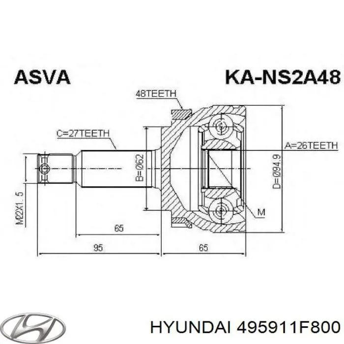 495911F800 Hyundai/Kia semieixo (acionador dianteiro direito)