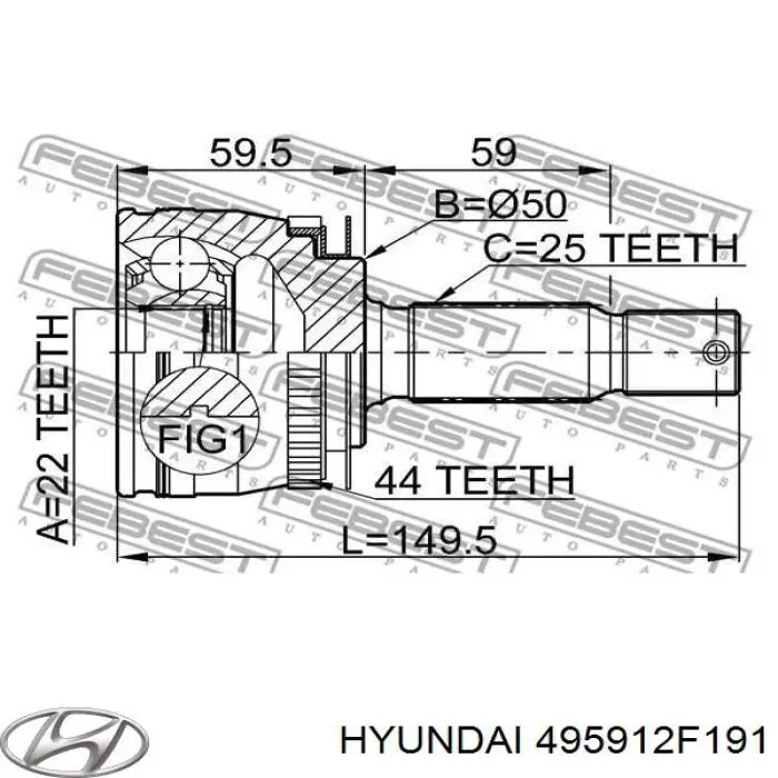 495912F191 Hyundai/Kia junta homocinética externa dianteira