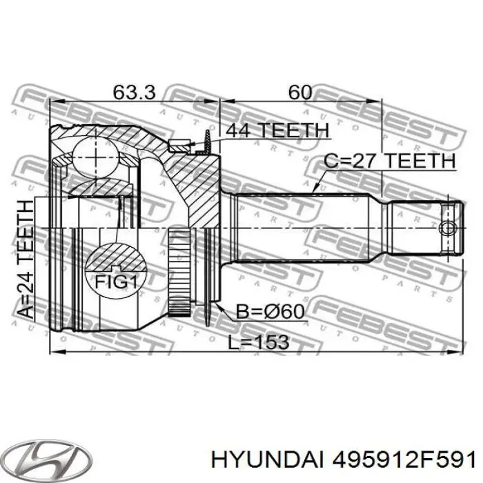 495912F591 Hyundai/Kia шрус наружный передний левый