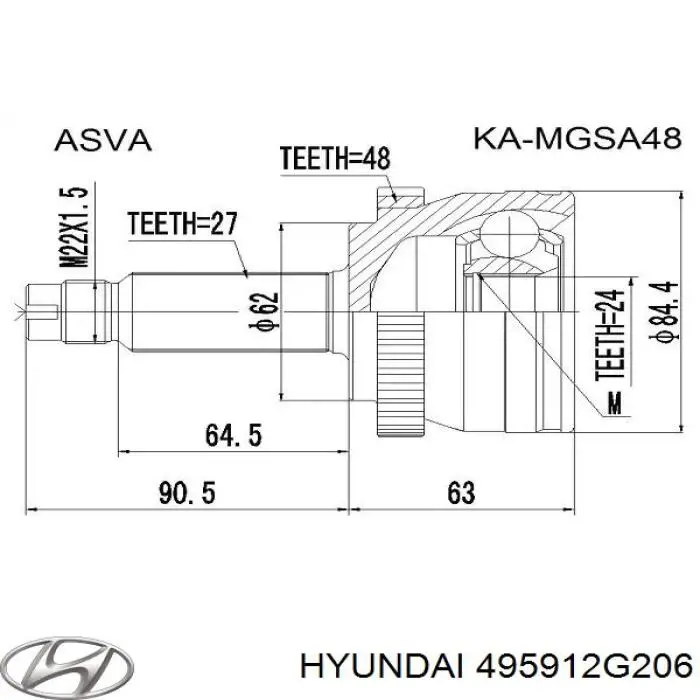 Привод передний левый Hyundai/Kia 495912G206 цена, от  USD