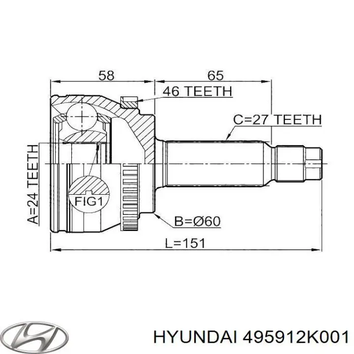 ШРУС наружный передний 495912K001 Hyundai/Kia