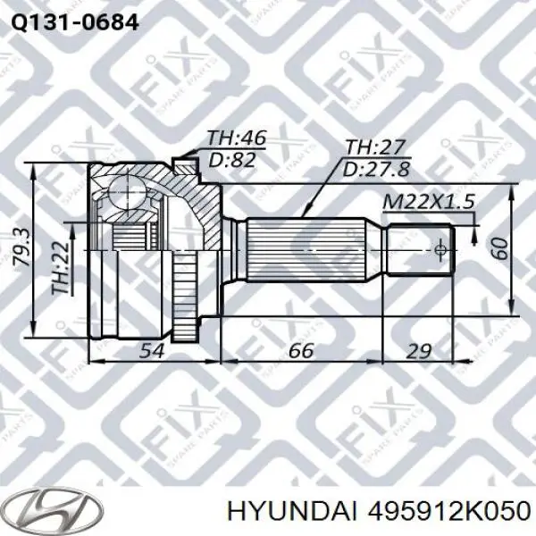 ШРУС наружный передний левый 495912K050 Hyundai/Kia
