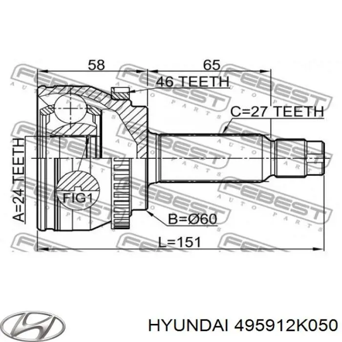 495912K050 Hyundai/Kia junta homocinética externa dianteira esquerda