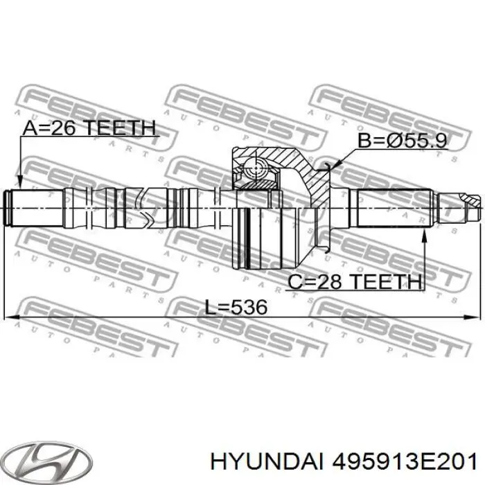 495913E201 Hyundai/Kia Полуось передняя, правая