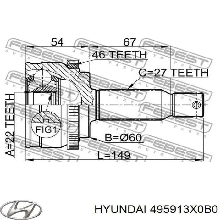 495913X0B0 Hyundai/Kia шрус наружный передний правый