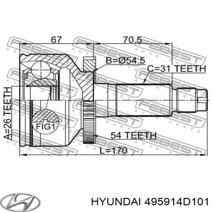 495914D101 Hyundai/Kia Полуось передняя, правая