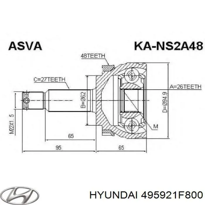 Купить 495001F400 Hyundai/Kia Вал приводной правый