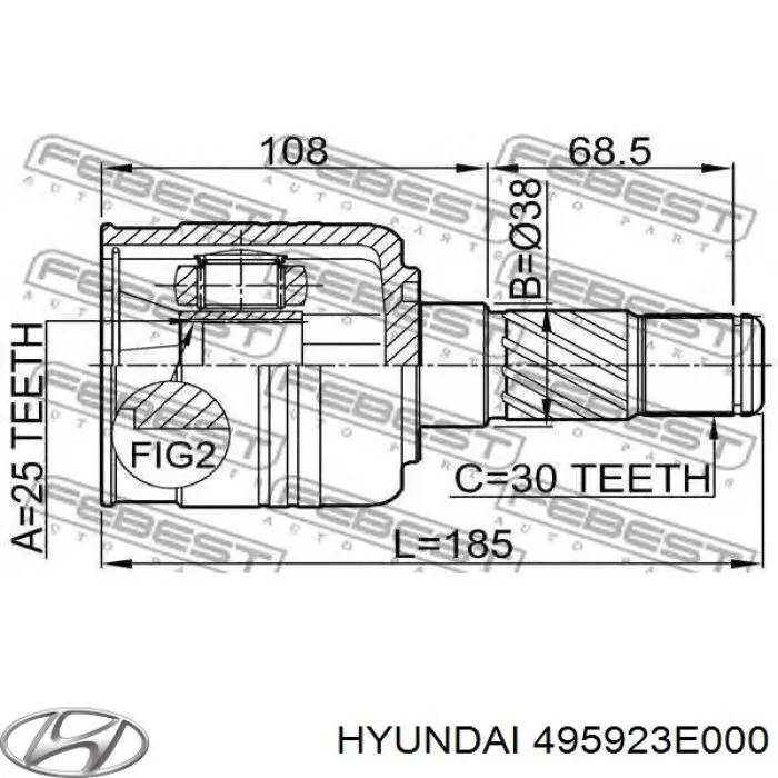 495923E000 Hyundai/Kia шрус внутренний передний левый