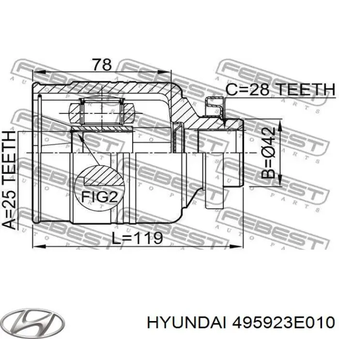 Шарнир привода внутренний Hyundai/Kia 495923E010 цена, от 41.31 USD