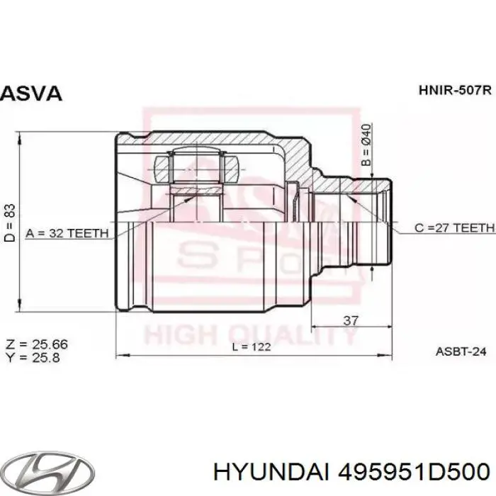 Купить 495951D500 Hyundai/Kia Пыльник гранаты внутренний, передней полуоси