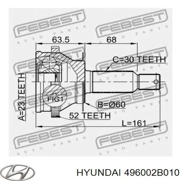 496002B010 Hyundai/Kia полуось задняя