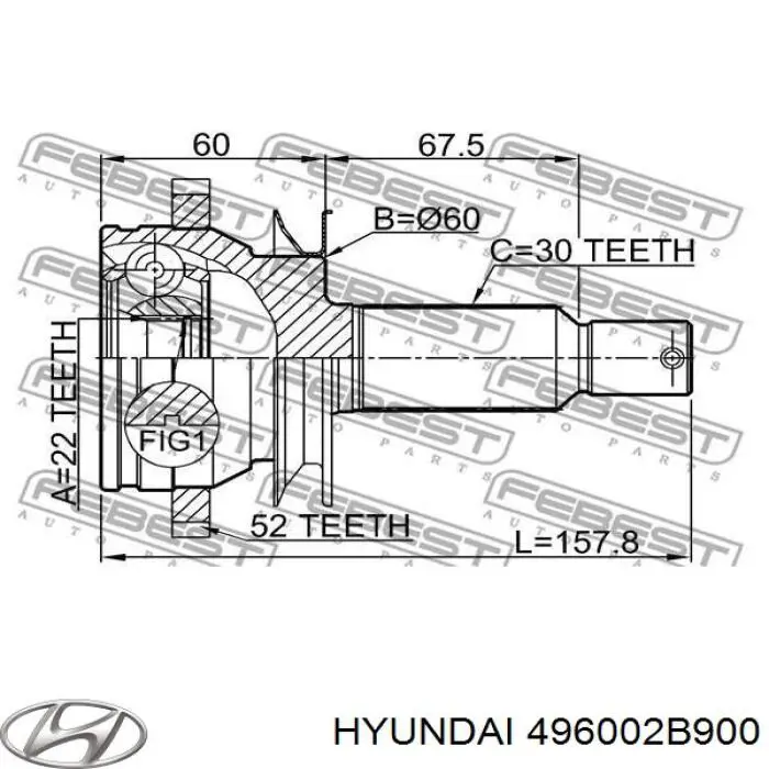 Купить 496002B900 Hyundai/Kia Приводной вал задний