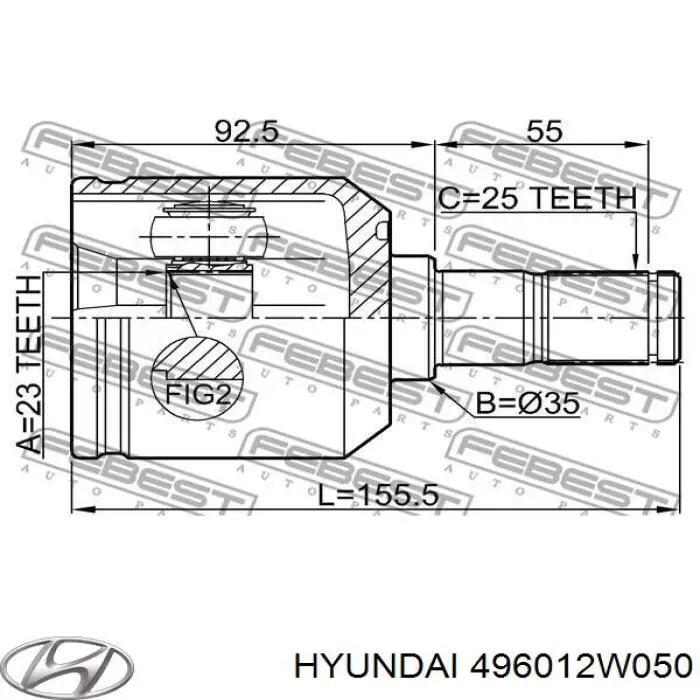 Полуось задняя правая 496012W050 Hyundai/Kia