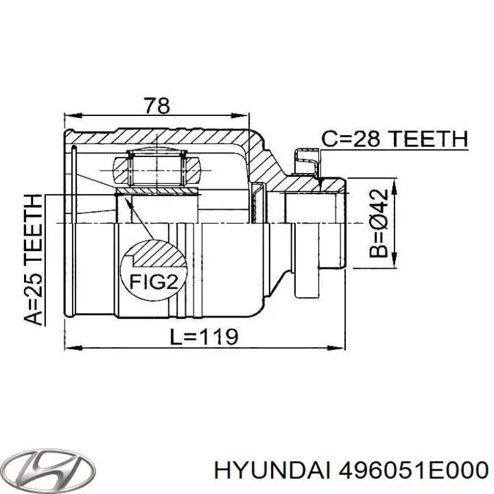 ШРУС внутренний передний правый Hyundai/Kia 496051E000