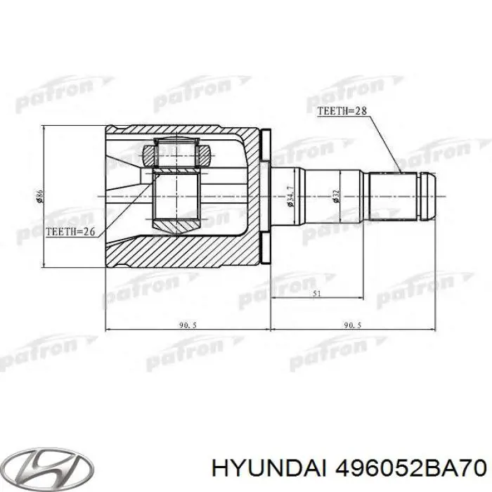 496052BA70 Hyundai/Kia шрус внутренний передний правый