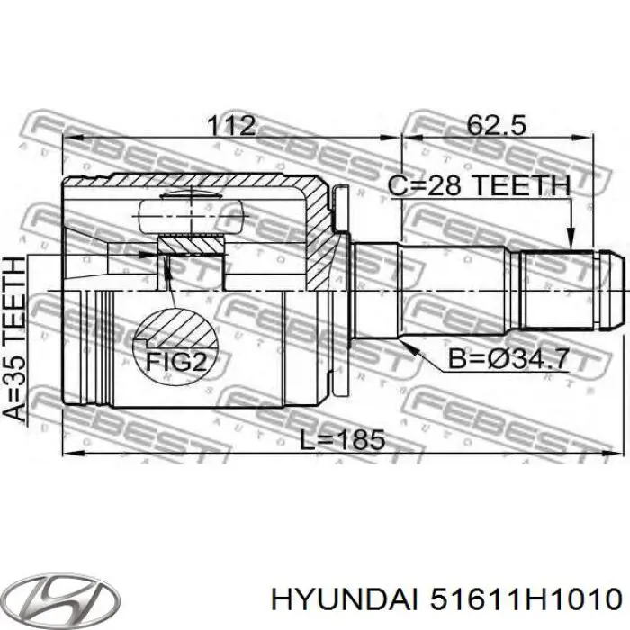 51611H1010 Hyundai/Kia шрус внутренний передний левый