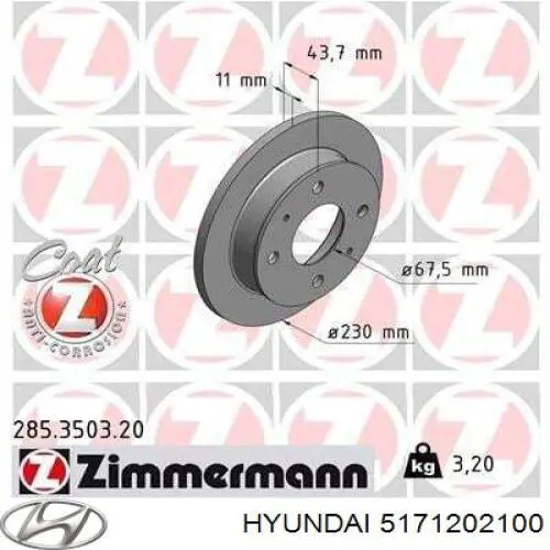 Передний тормозной диск Hyundai/Kia 5171202100