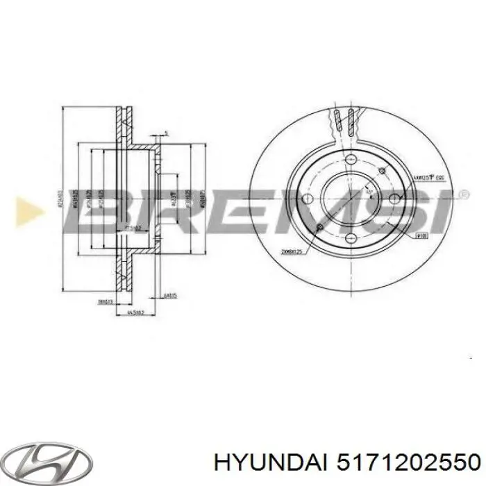 Передние тормозные диски 5171202550 Hyundai/Kia