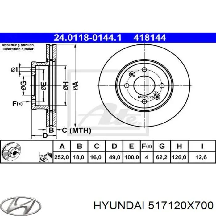 Передние тормозные диски 517120X700 Hyundai/Kia