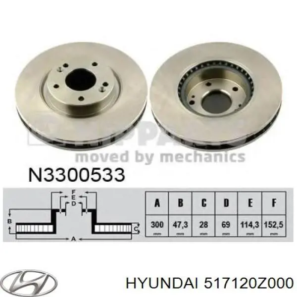 Передний тормозной диск Hyundai/Kia 517120Z000