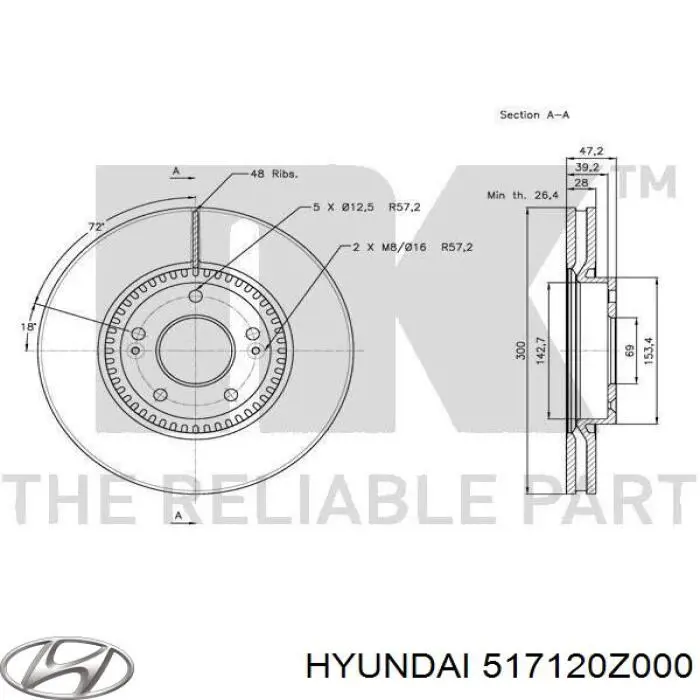 Тормоз дисковый передний Hyundai/Kia 517120Z000 цена, от 54.99 USD
