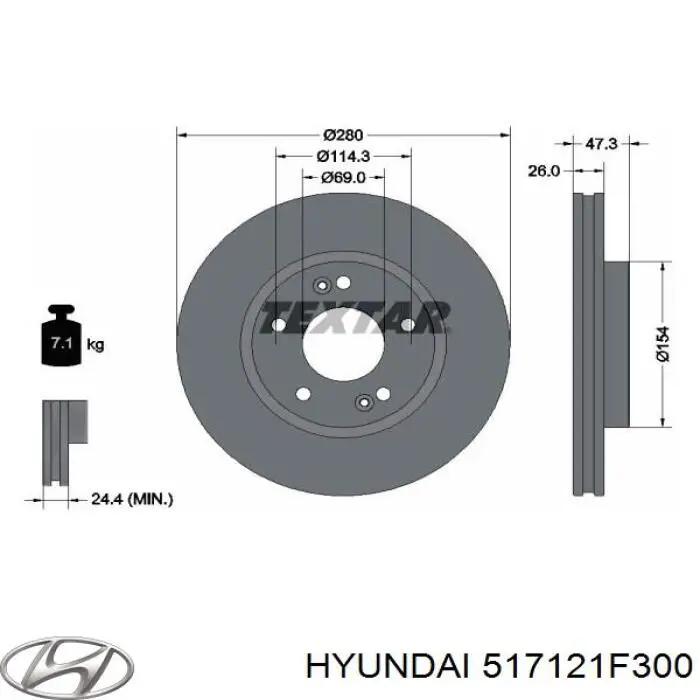Передние тормозные диски 517121F300 Hyundai/Kia