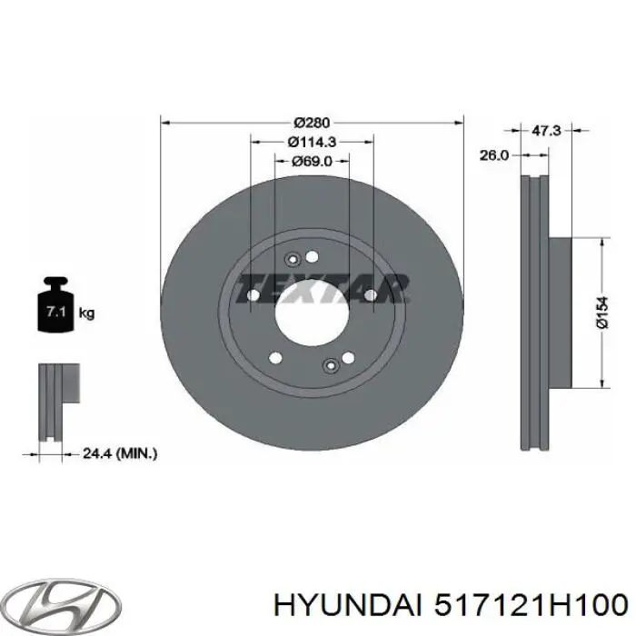 Купить 517121H100 Hyundai/Kia Ротор тормозной