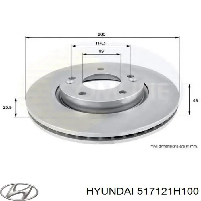 Передние тормозные диски 517121H100 Hyundai/Kia
