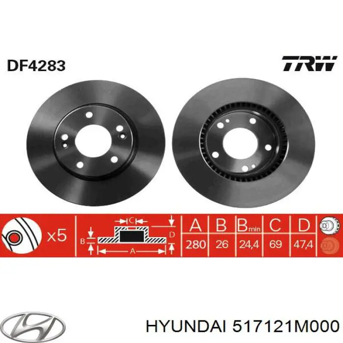 Передний тормозной диск Hyundai/Kia 517121M000