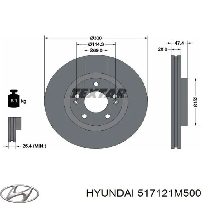 517121M500 Hyundai/Kia disco do freio dianteiro