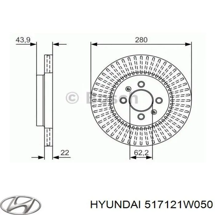 Передние тормозные диски 517121W050 Hyundai/Kia