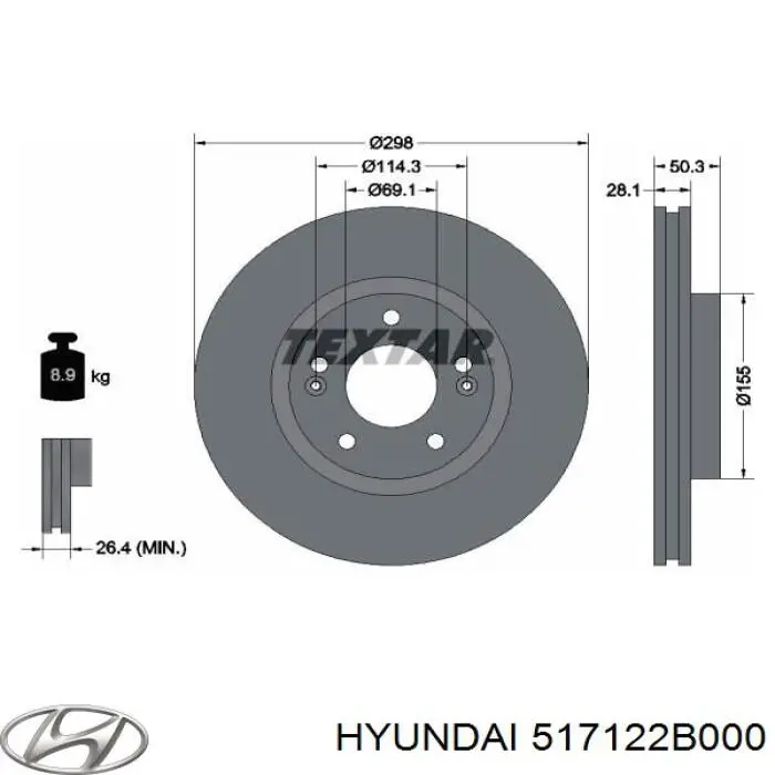 Купить 517122B000 Hyundai/Kia Ротор тормозной