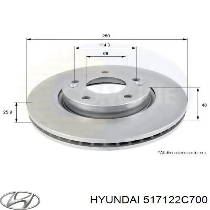 Передние тормозные диски 517122C700 Hyundai/Kia