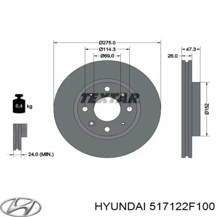 Тормоз дисковый передний Hyundai/Kia 517122F100 цена, от 22.57 USD
