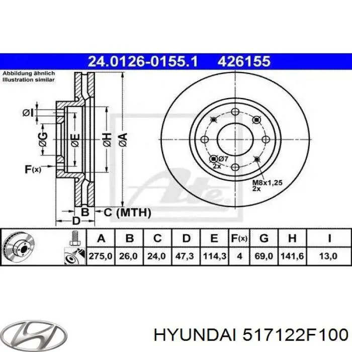 Передний тормозной диск Hyundai/Kia 517122F100