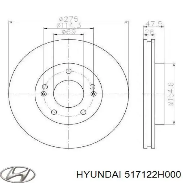517122H000 Hyundai/Kia disco do freio dianteiro