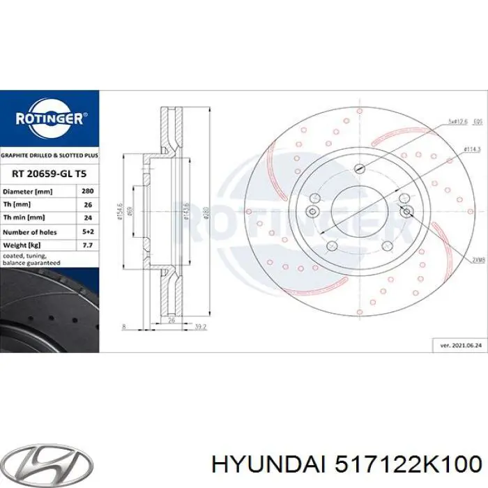517122K100 Hyundai/Kia Диск тормозной передний