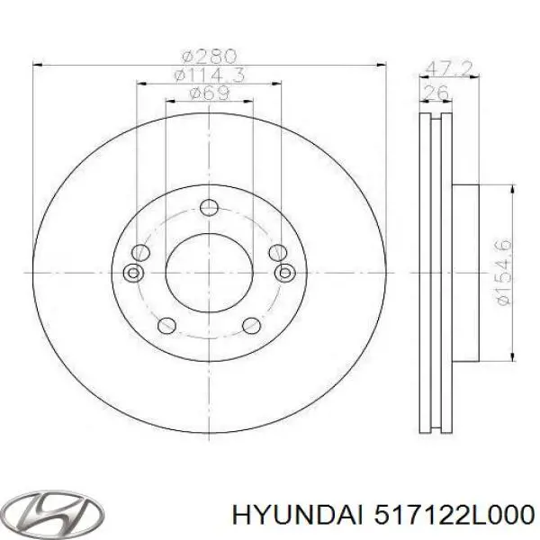 517122L000 Hyundai/Kia disco do freio dianteiro