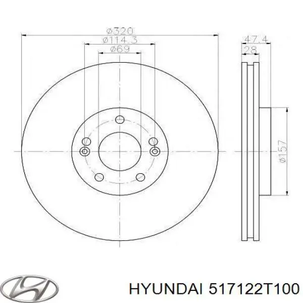 517122T100 Hyundai/Kia disco do freio dianteiro