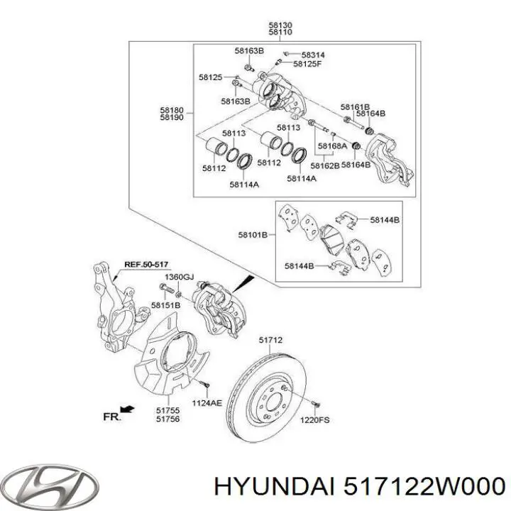 517122W000 Hyundai/Kia disco do freio dianteiro