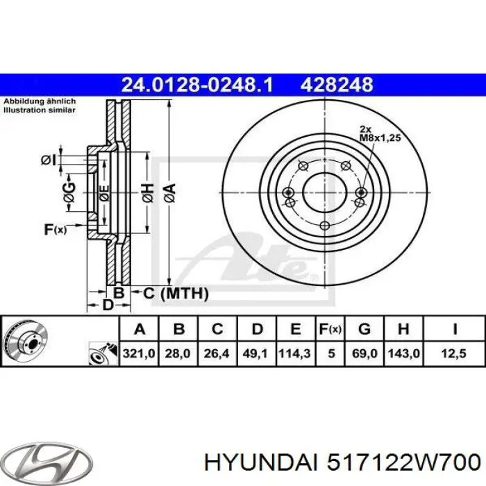 517122W700 Hyundai/Kia disco do freio dianteiro