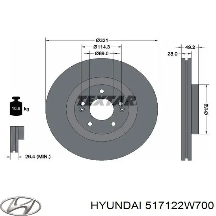 Купить 517122W700 Hyundai/Kia Ротор тормозной