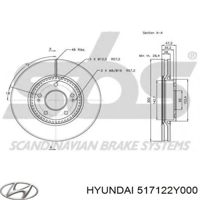 Freno de disco delantero 517122Y000 Hyundai/Kia