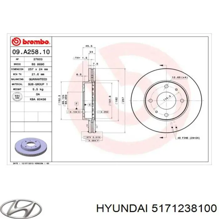 5171238100 Hyundai/Kia Диск тормозной передний