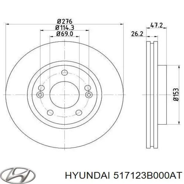 Передние тормозные диски 517123B000AT Hyundai/Kia