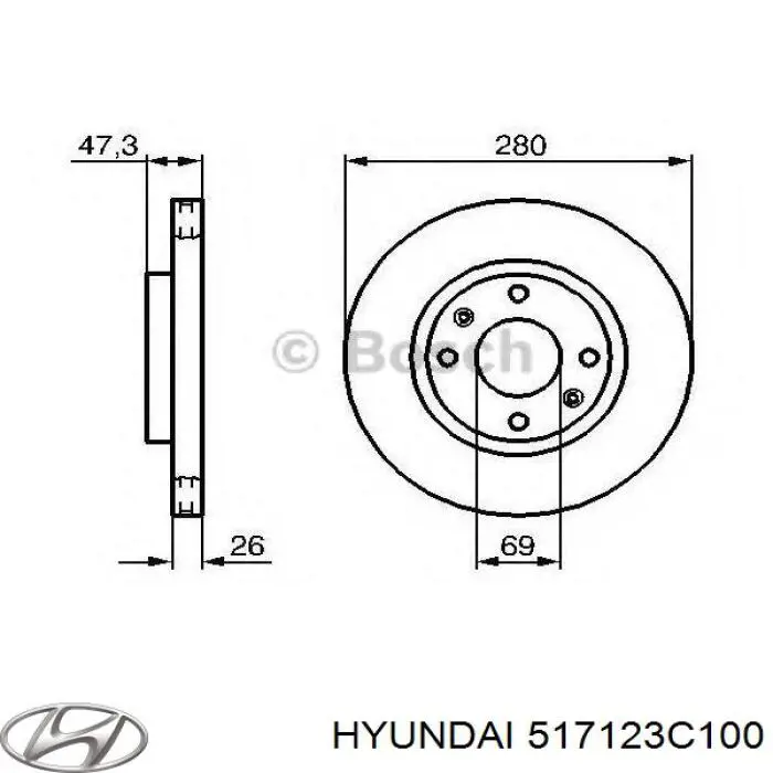 Передние тормозные диски 517123C100 Hyundai/Kia