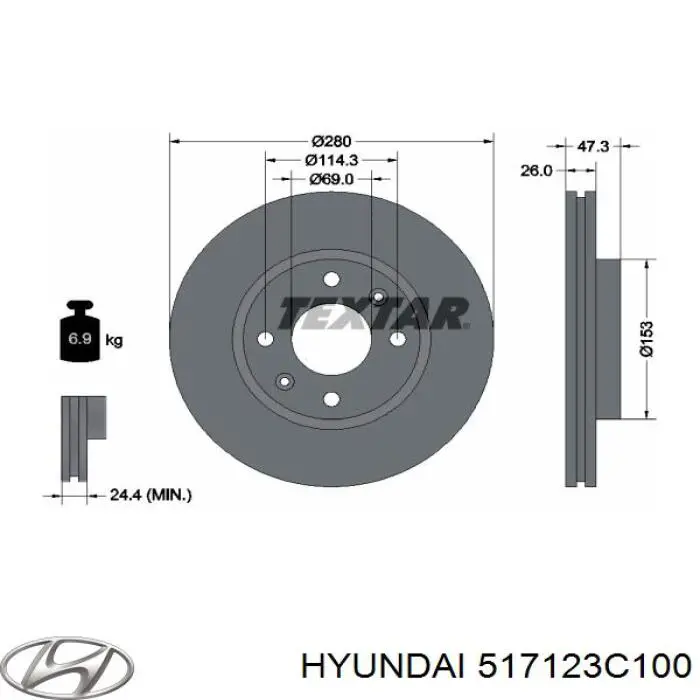 Передние тормозные диски 517123C100 Hyundai/Kia